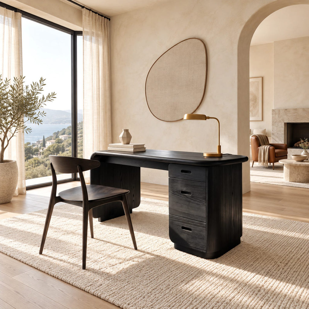 Soft Modern Wooden Pedestal Desk With 3 Drawers For Home Office