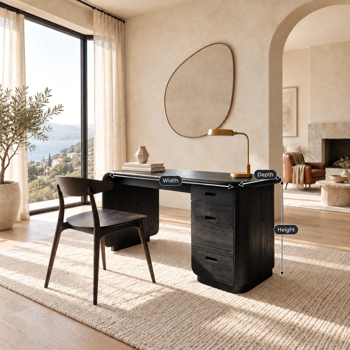 Soft Modern Wooden Pedestal Desk With 3 Drawers For Home Office