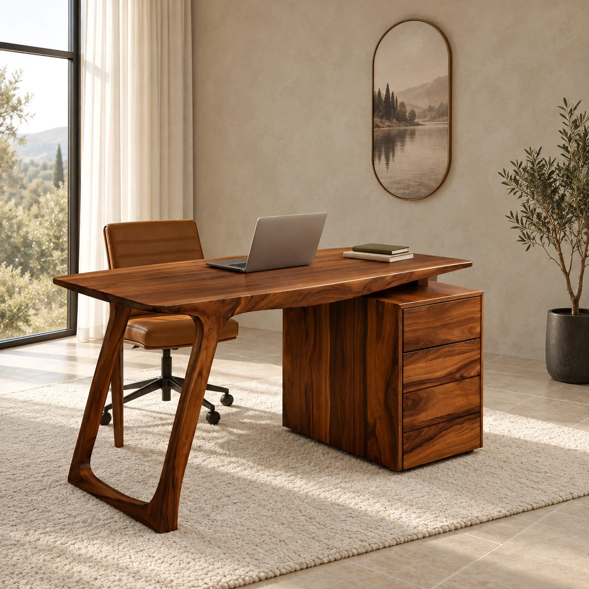 Contemporary Angled Leg Desk With Drawer Cabinet For Home Office