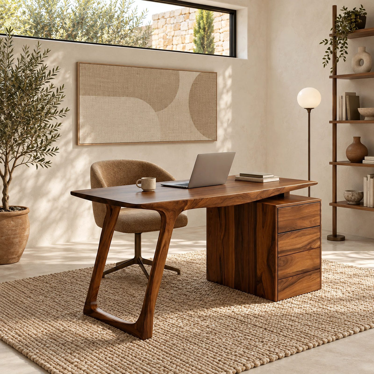 Contemporary Angled Leg Desk With Drawer Cabinet For Home Office