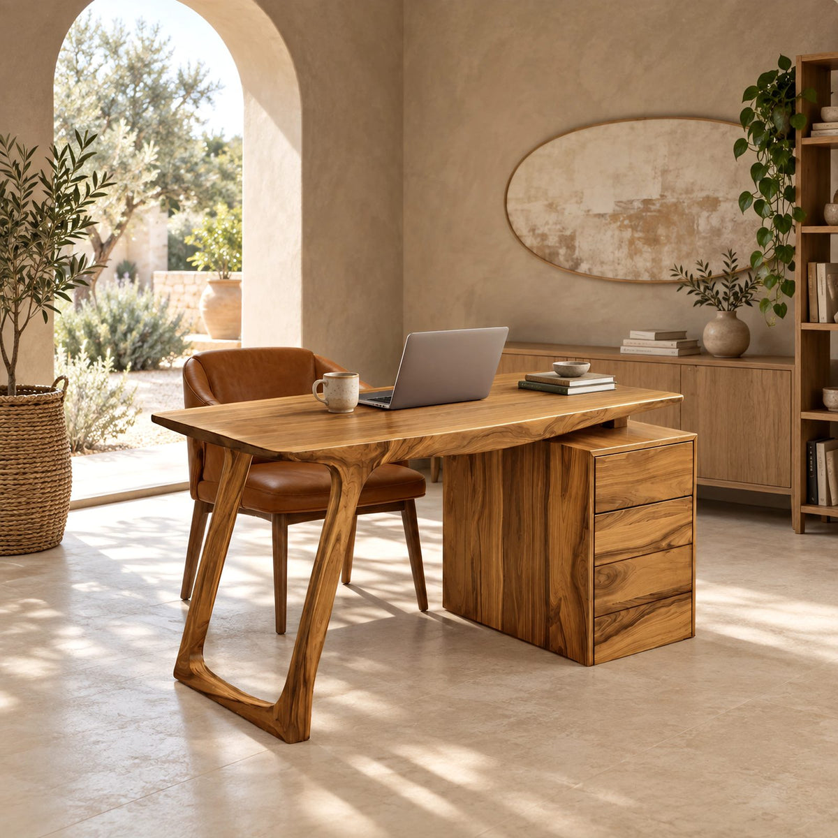 Contemporary Angled Leg Desk With Drawer Cabinet For Home Office