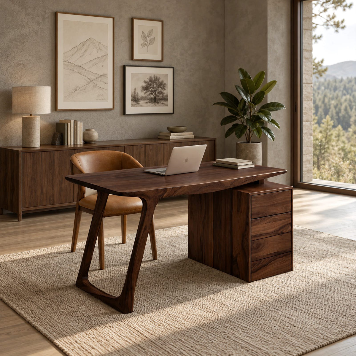 Contemporary Angled Leg Desk With Drawer Cabinet For Home Office