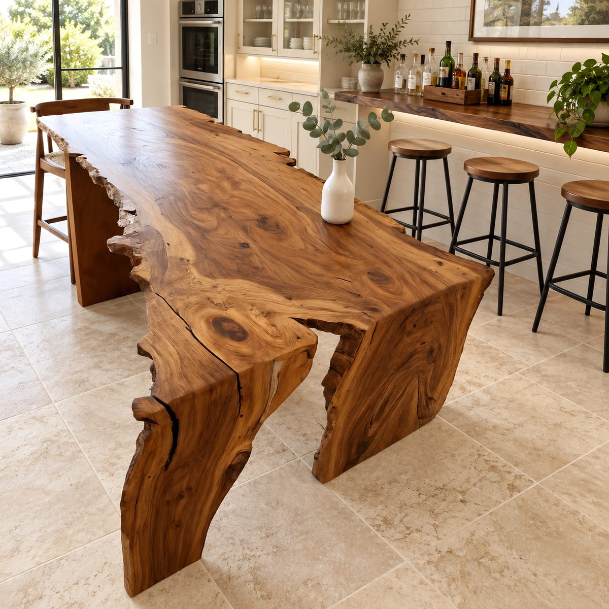 Sculptural Live Edge Waterfall Dining Table For Kitchen