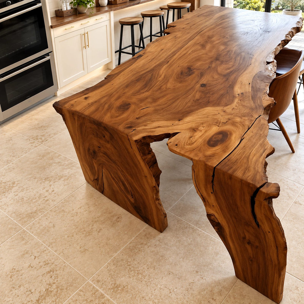 Sculptural Live Edge Waterfall Dining Table For Kitchen