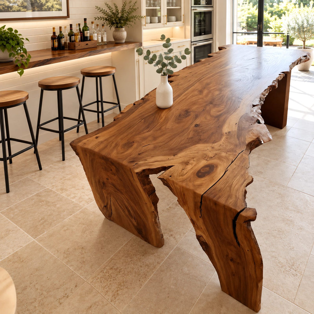 Sculptural Live Edge Waterfall Dining Table For Kitchen