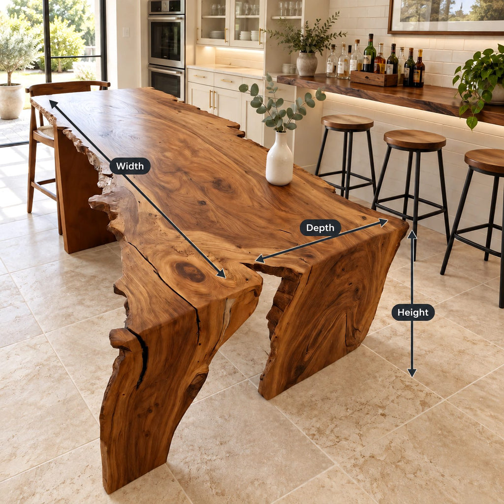 Sculptural Live Edge Waterfall Dining Table For Kitchen