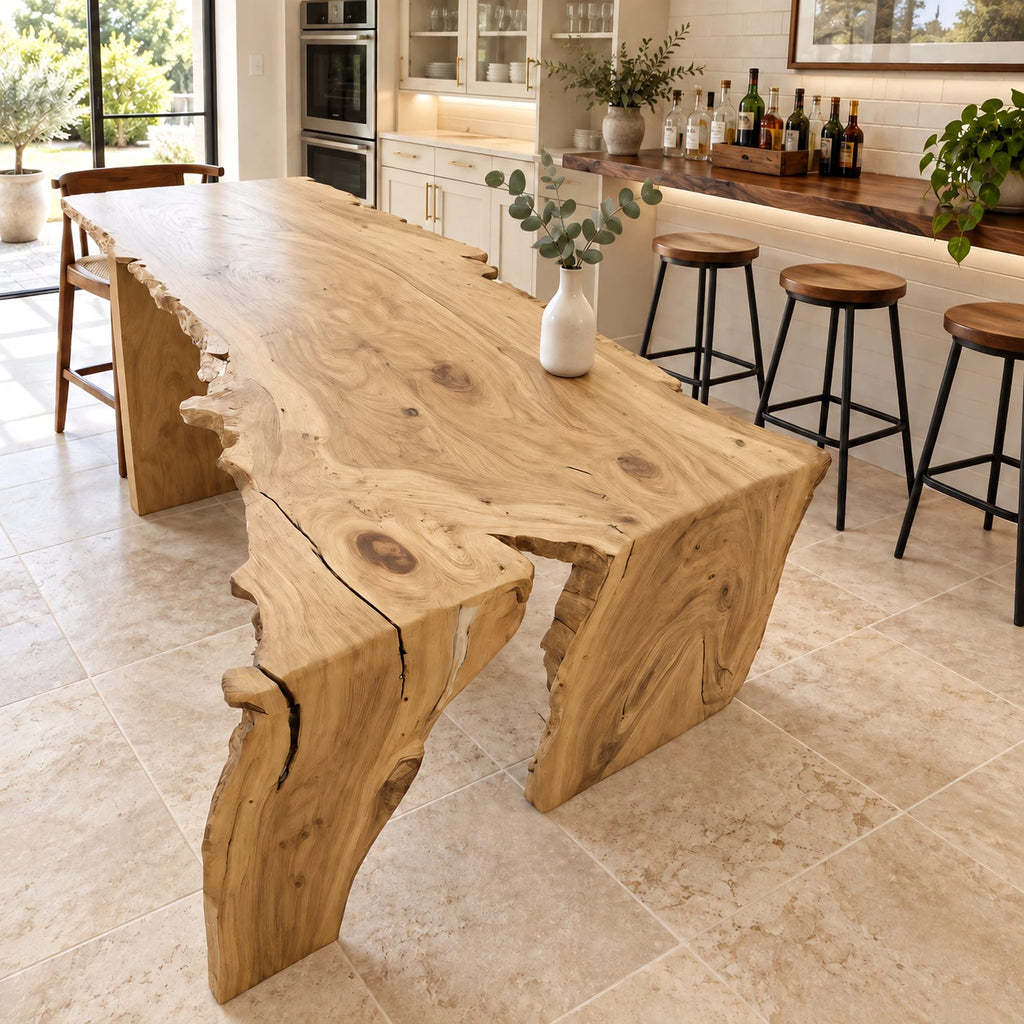 Sculptural Live Edge Waterfall Dining Table For Kitchen