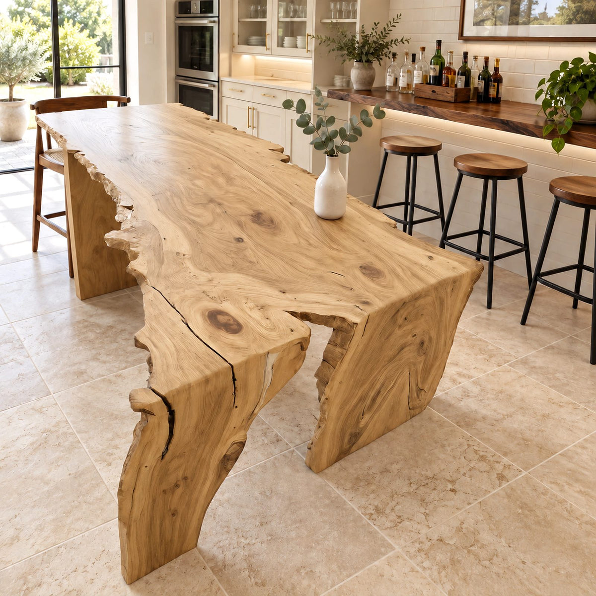 Sculptural Live Edge Waterfall Dining Table For Kitchen