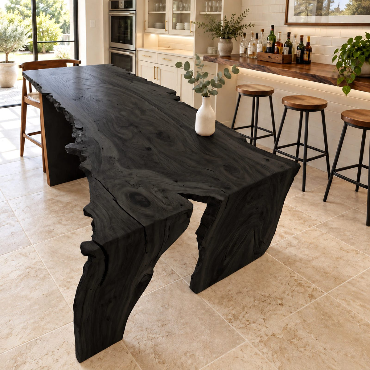 Sculptural Live Edge Waterfall Dining Table For Kitchen