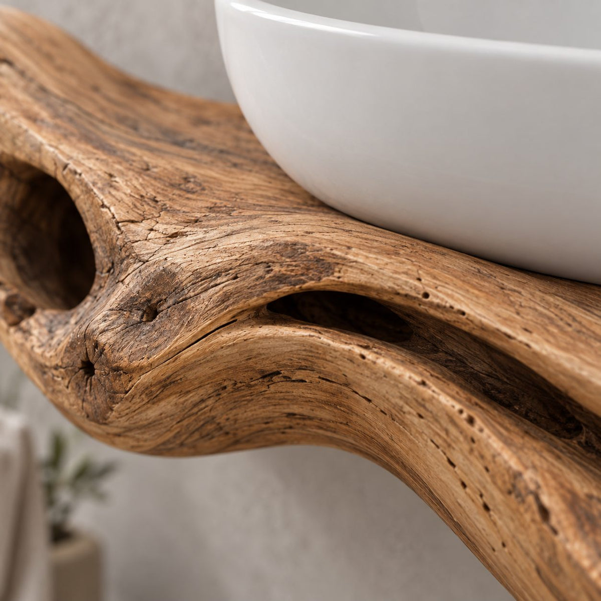 Driftwood Floating Solid Wood Bathroom Vanity | Sculptural Live-Edge Vessel-Sink Washstand, Bathroom & Powder Room