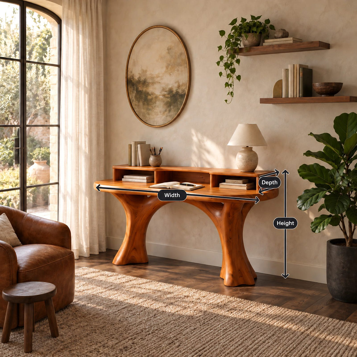 Sculptural Curved Writing Desk With Open Cubby Riser For Study Room