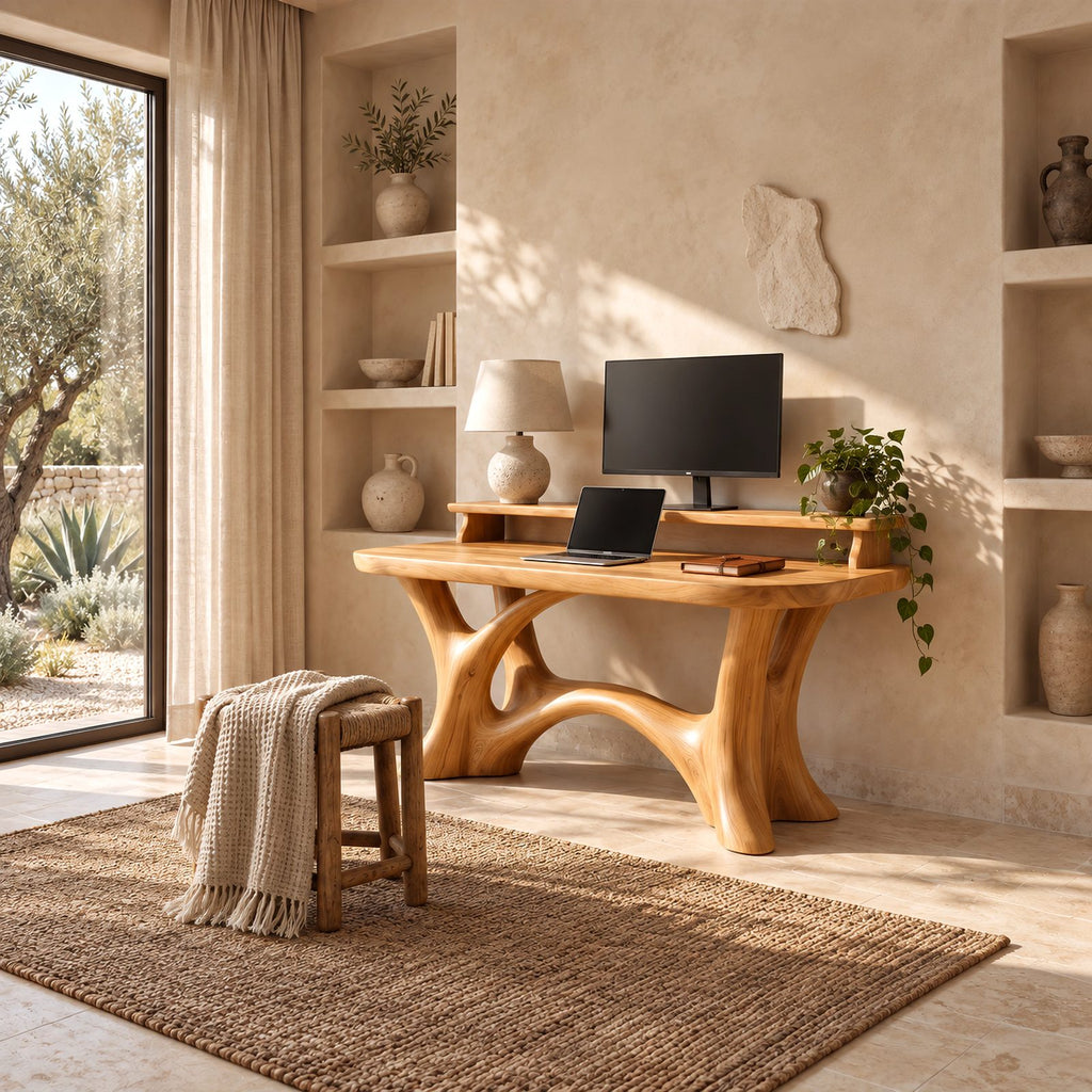 Artisan Sculpted Computer Desk With Flowing Branch Legs For Home Office