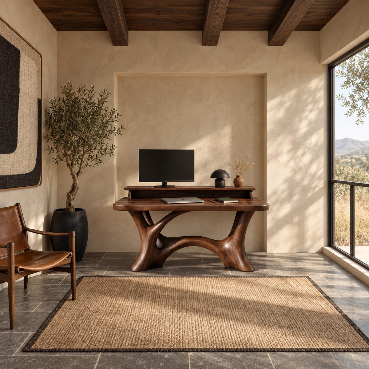 Artisan Sculpted Computer Desk With Flowing Branch Legs For Home Office