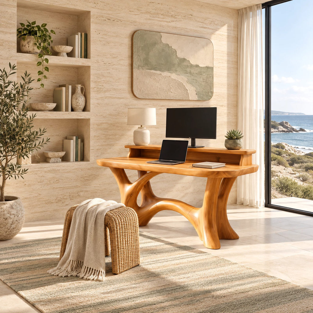 Artisan Sculpted Computer Desk With Flowing Branch Legs For Home Office