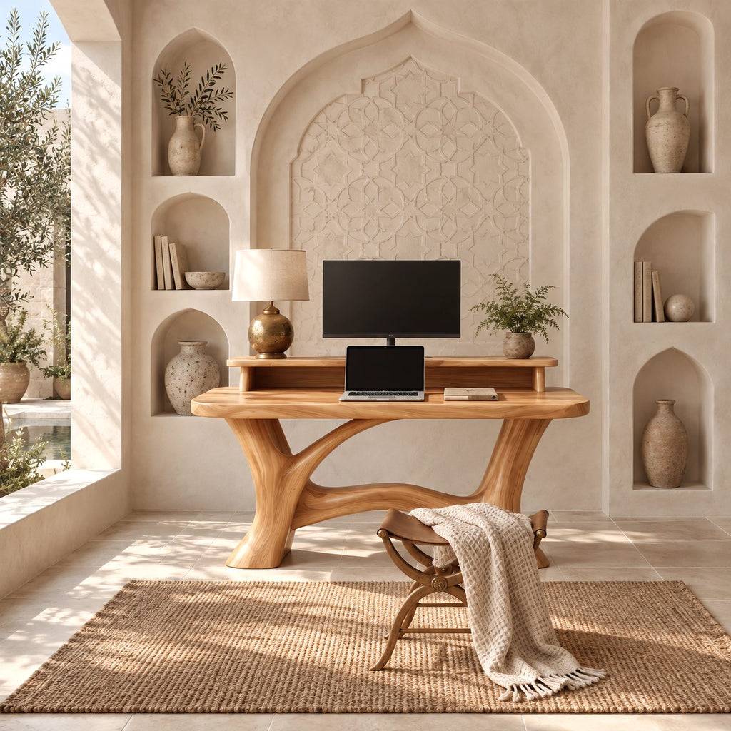 Artisan Sculpted Computer Desk With Flowing Branch Legs For Home Office