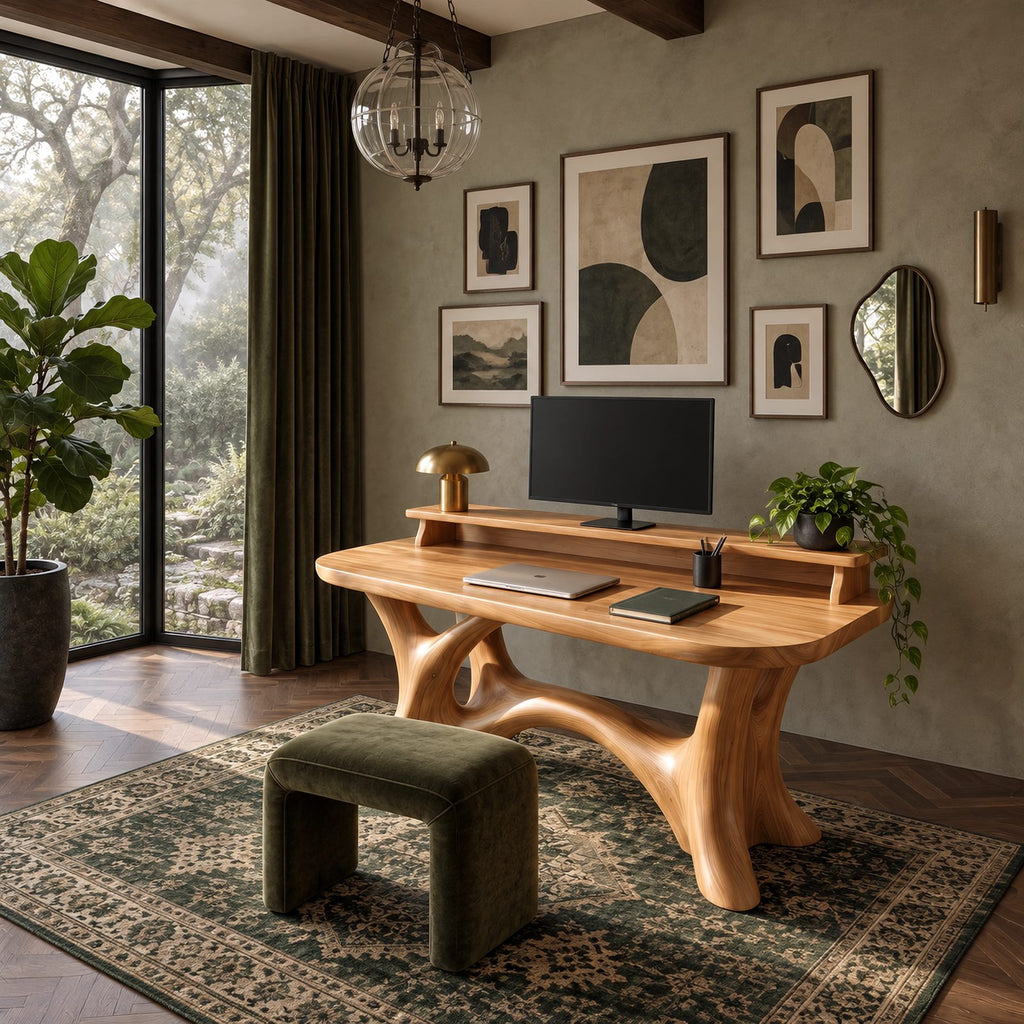 Artisan Sculpted Computer Desk With Flowing Branch Legs For Home Office