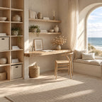 Scandinavian Solid Wood Floating Desk With Plank Top For Living Room