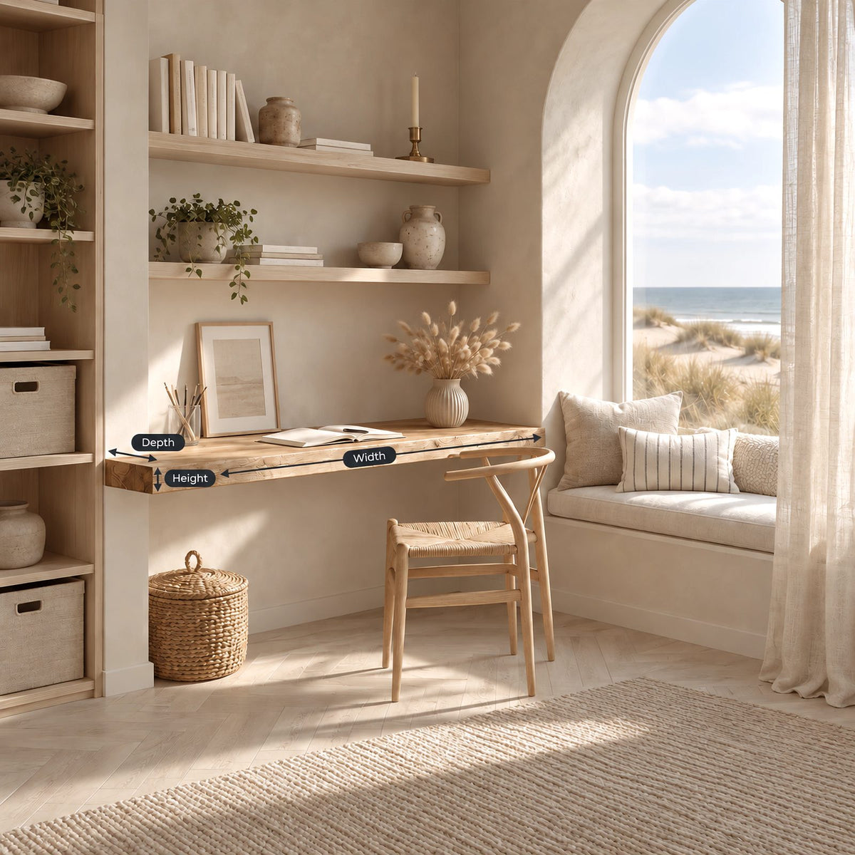Scandinavian Solid Wood Floating Desk With Plank Top For Living Room