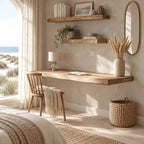 Coastal Solid Wood Floating Desk With Rounded Plank Edge For Bedroom