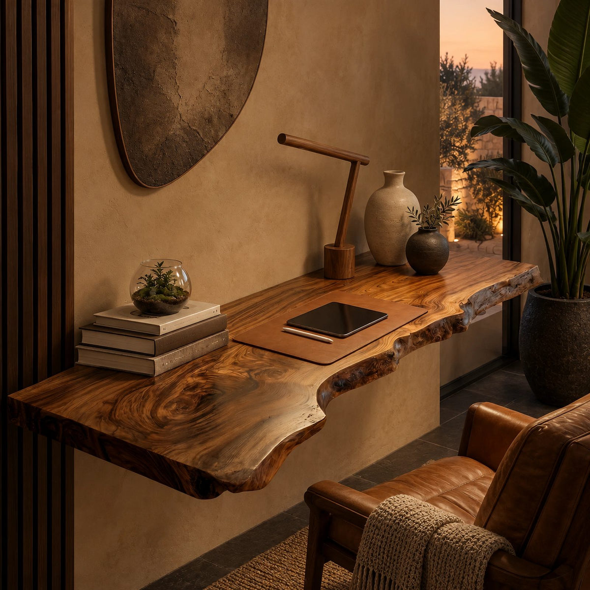 Timeless Long Live Edge Wall Mounted Desk With Flowing Grain For Home Office