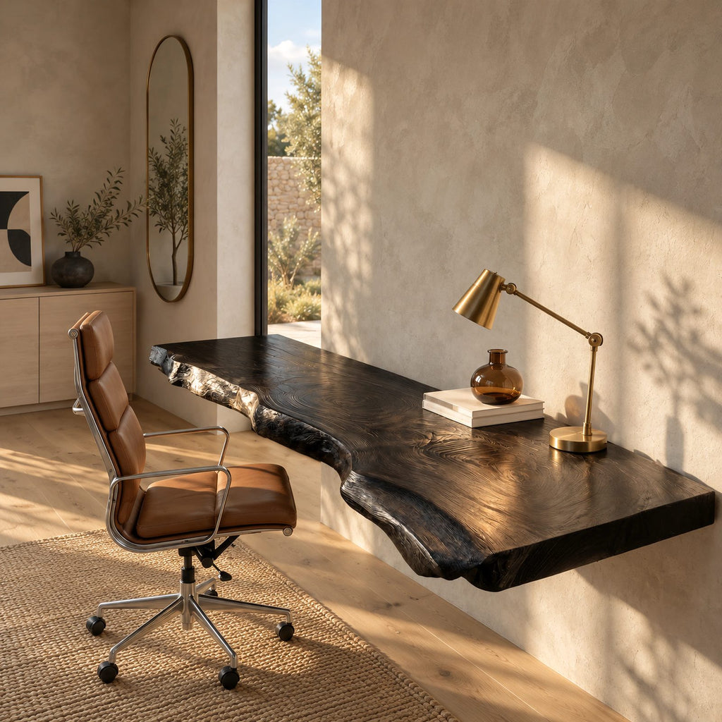 Timeless Long Live Edge Wall Mounted Desk With Flowing Grain For Home Office