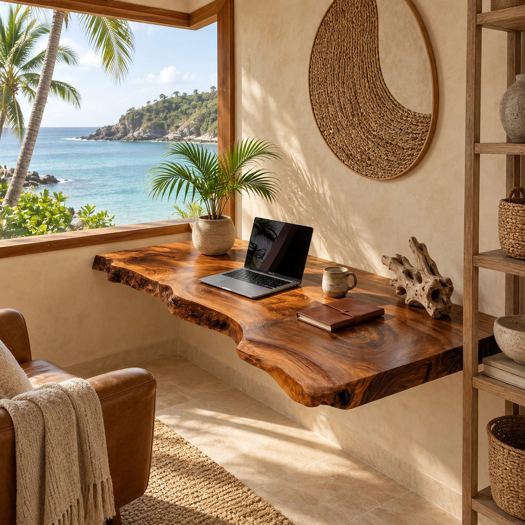 Timeless Long Live Edge Wall Mounted Desk With Flowing Grain For Home Office