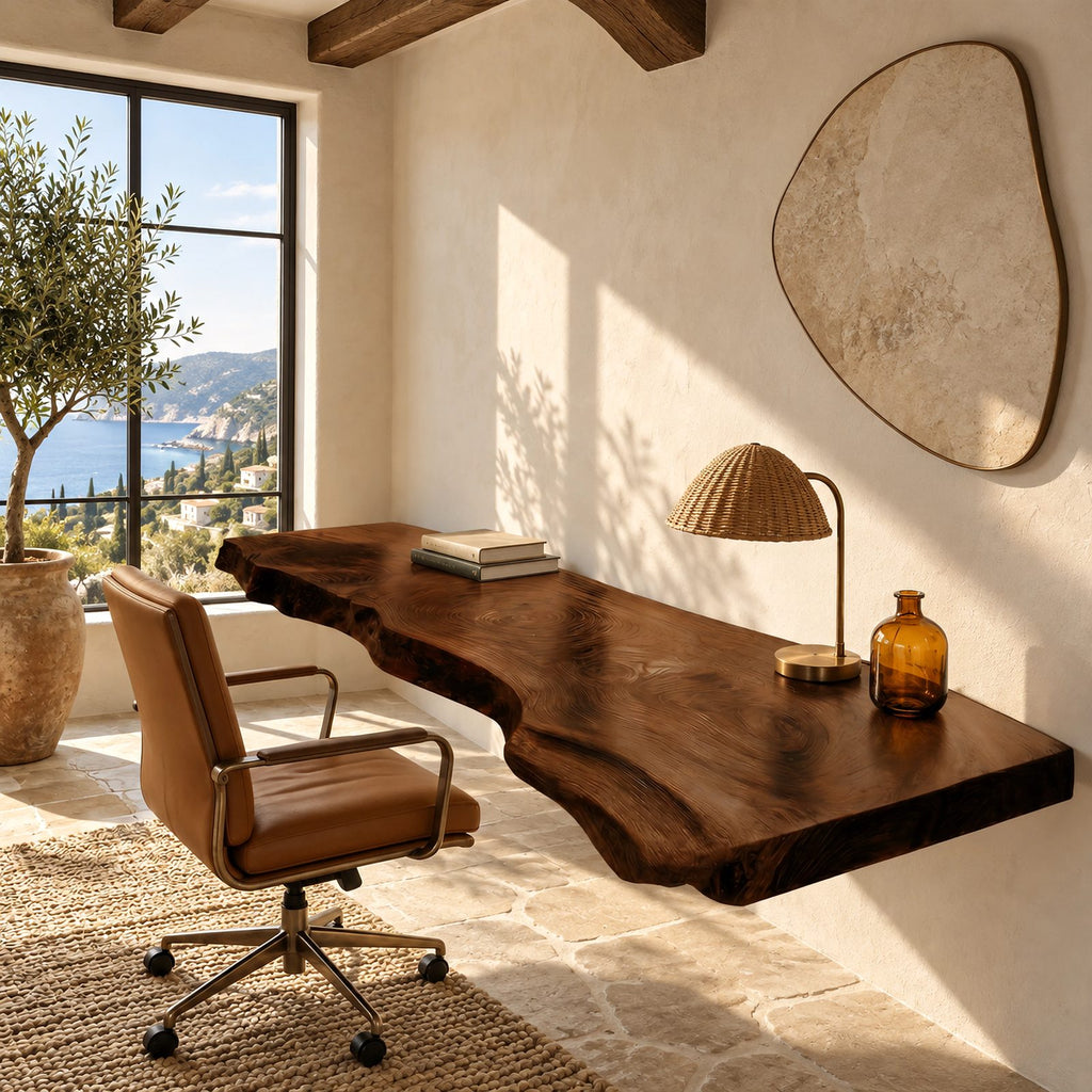 Timeless Long Live Edge Wall Mounted Desk With Flowing Grain For Home Office