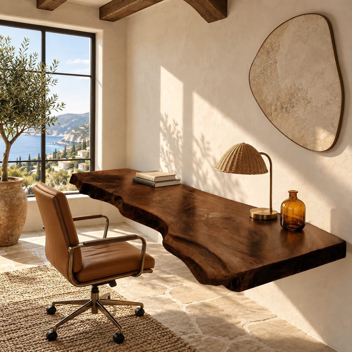 Timeless Long Live Edge Wall Mounted Desk With Flowing Grain For Home Office
