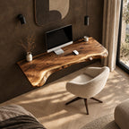 Japandi Live Edge Floating Computer Desk With Tapered Edge For Bedroom