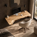 Japandi Live Edge Floating Computer Desk With Tapered Edge For Bedroom