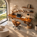Sculptural Wooden Floating Desk With Carved Tree Branch For Home Office
