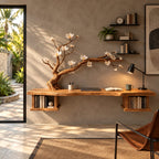 Sculptural Wooden Floating Desk With Carved Tree Branch For Home Office