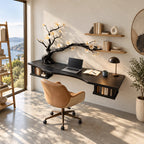 Sculptural Wooden Floating Desk With Carved Tree Branch For Home Office