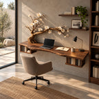 Sculptural Wooden Floating Desk With Carved Tree Branch For Home Office