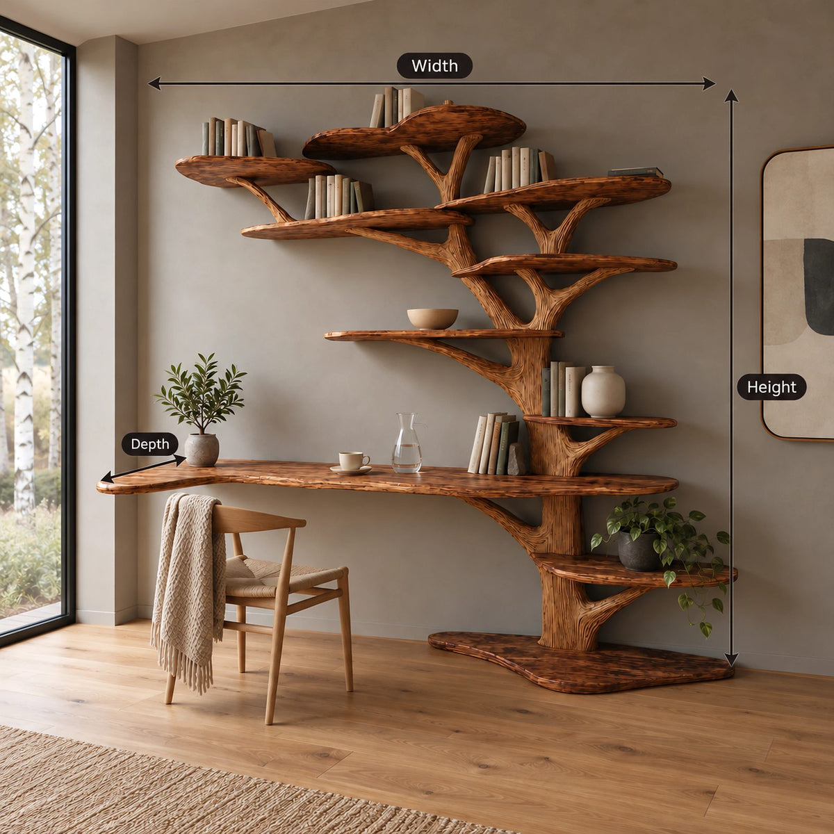 Statement Tree Bookshelf Desk With Root Base For Home Office