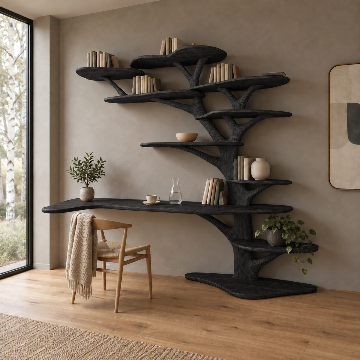 Statement Tree Bookshelf Desk With Root Base For Home Office
