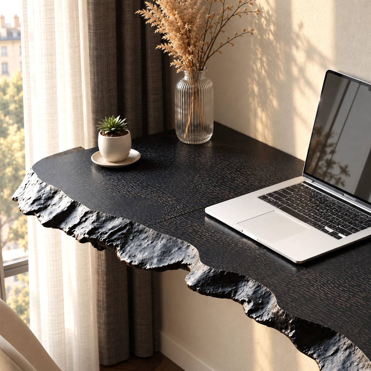 Bold Solid Wood Floating Desk With Chiseled Edge For Home Office