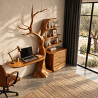 Sculptural Tree Bookshelf Floating Desk With Drawer Cabinet For Home Office