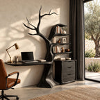 Sculptural Tree Bookshelf Floating Desk With Drawer Cabinet For Home Office