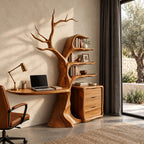 Sculptural Tree Bookshelf Floating Desk With Drawer Cabinet For Home Office