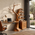 Sculptural Tree Bookshelf Floating Desk With Drawer Cabinet For Home Office