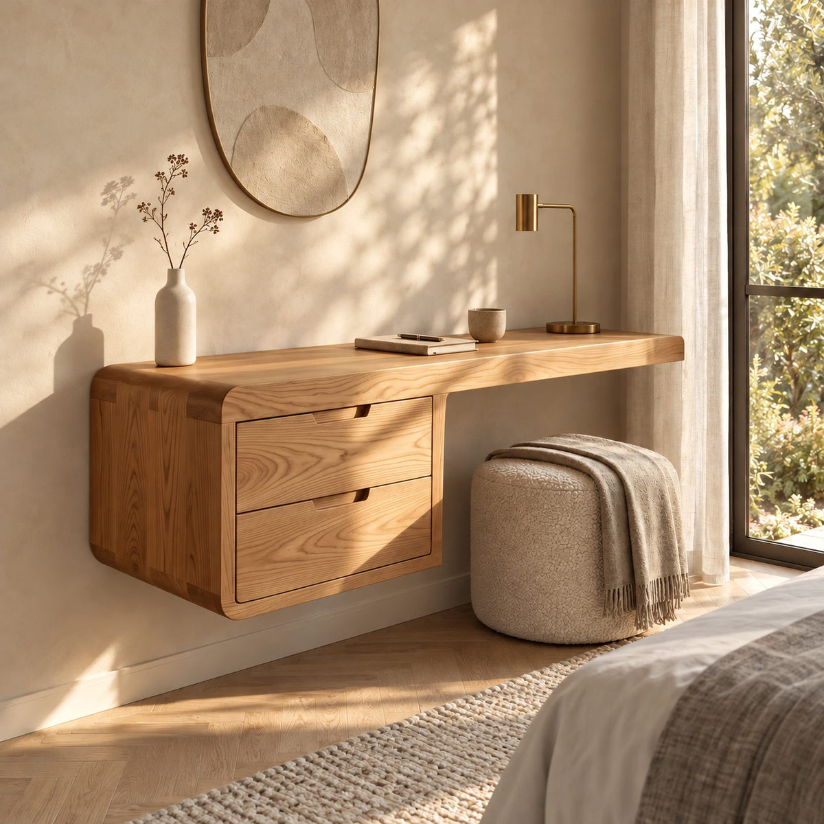 Contemporary Wall Mounted Desk With Drawer Cabinet For Bedroom