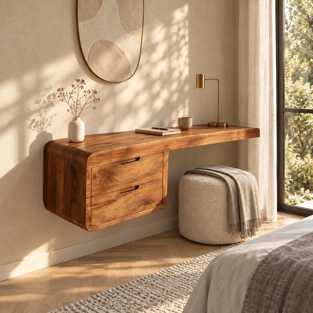 Contemporary Wall Mounted Desk With Drawer Cabinet For Bedroom