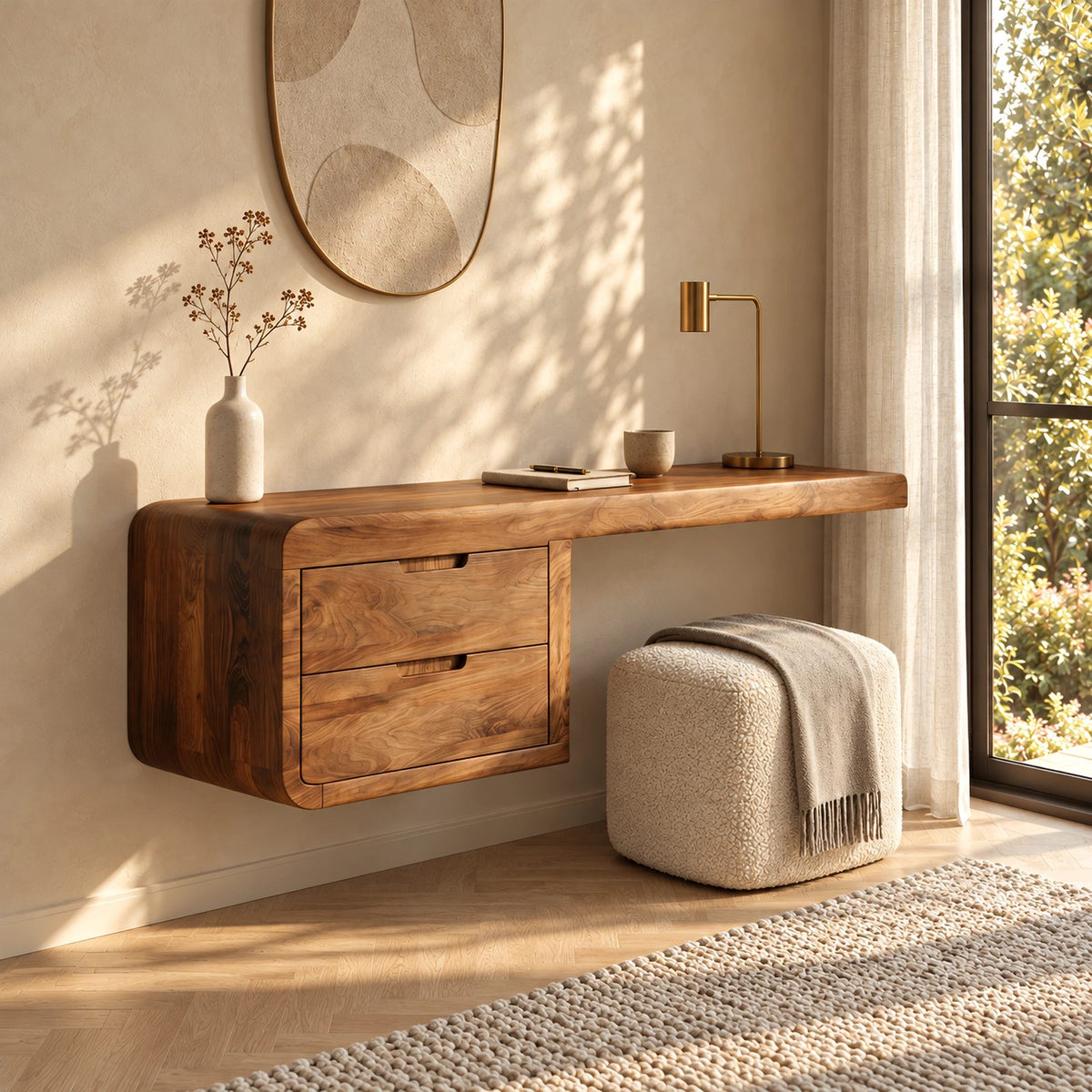 Contemporary Wall Mounted Desk With Drawer Cabinet For Bedroom