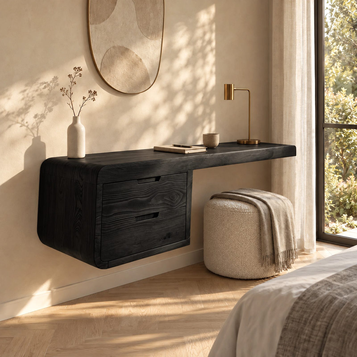 Contemporary Wall Mounted Desk With Drawer Cabinet For Bedroom