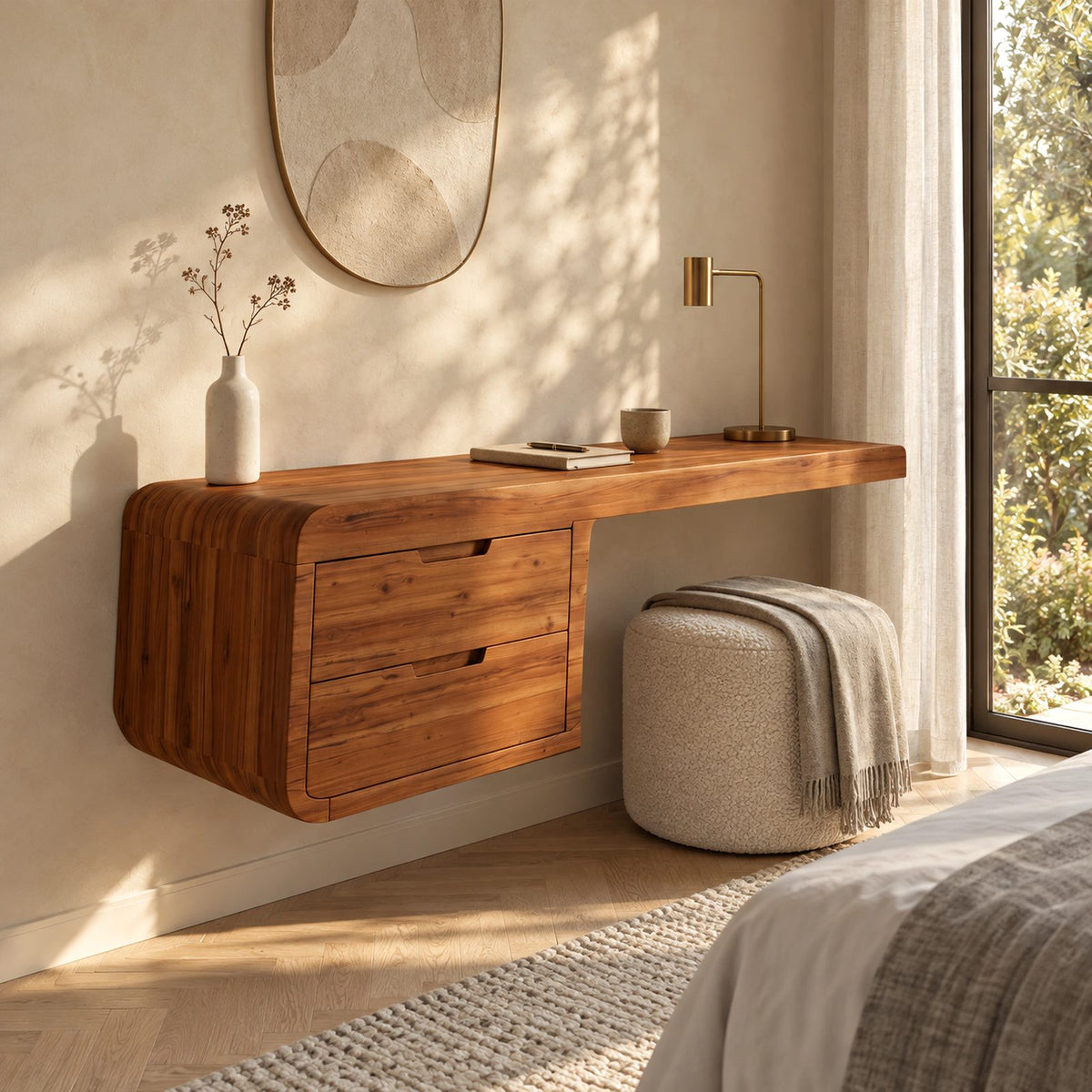 Contemporary Wall Mounted Desk With Drawer Cabinet For Bedroom