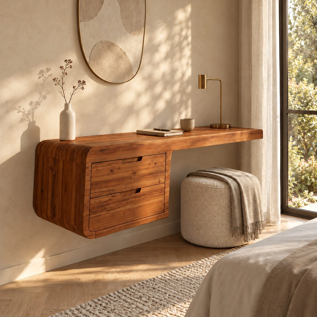 Contemporary Wall Mounted Desk With Drawer Cabinet For Bedroom