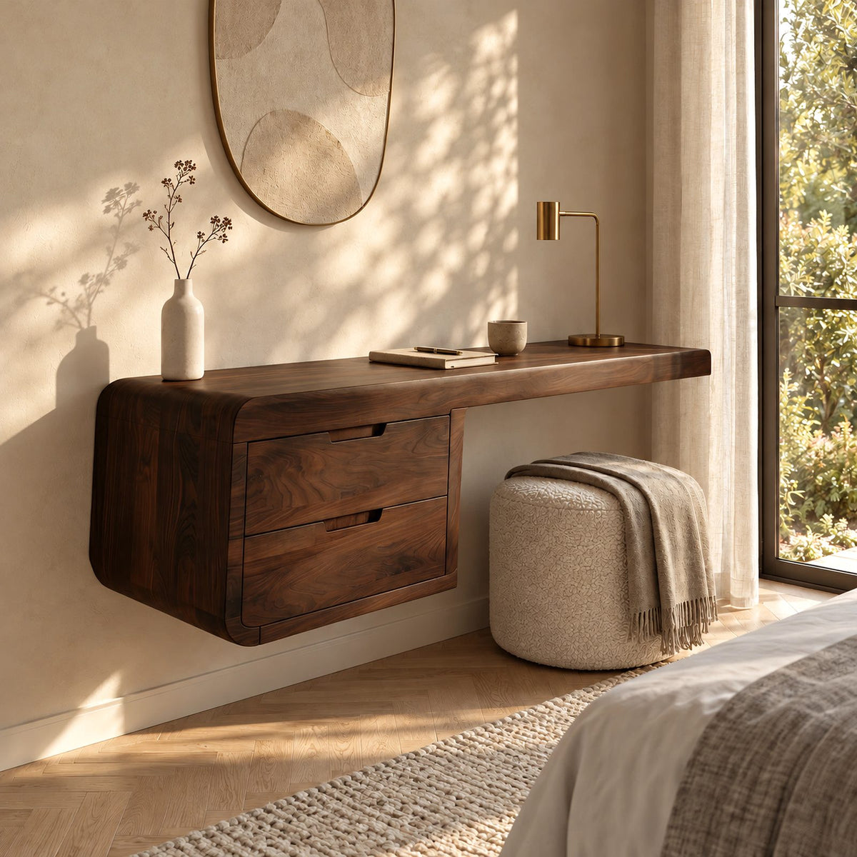 Contemporary Wall Mounted Desk With Drawer Cabinet For Bedroom