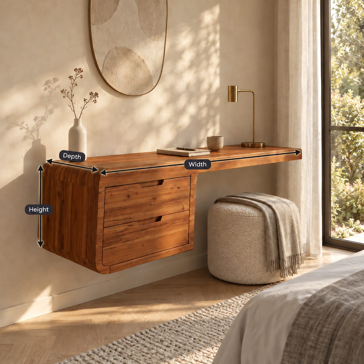 Contemporary Wall Mounted Desk With Drawer Cabinet For Bedroom