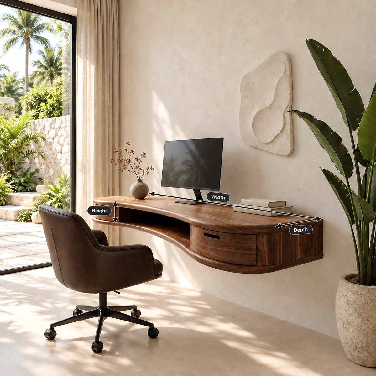 Sleek Wave Front Floating Desk With Storage Drawer For Home Office